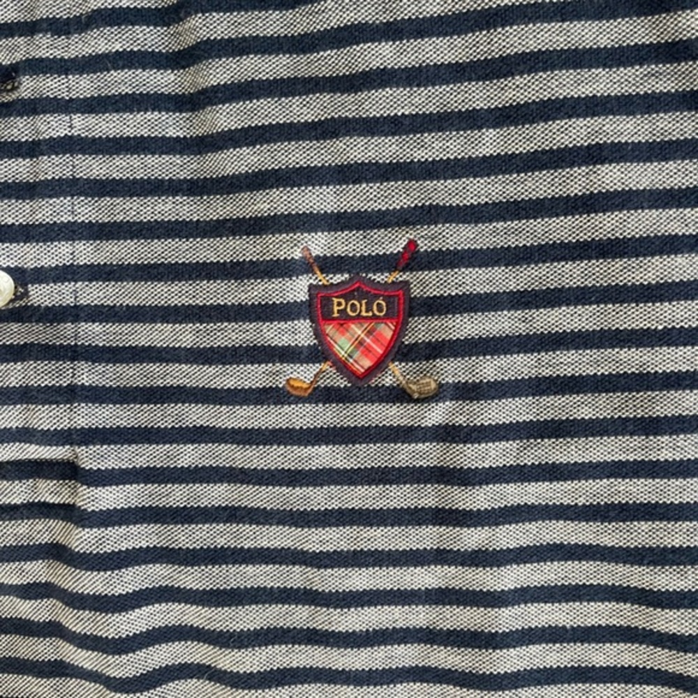 POLO RALPH‎ LAUREN Vintage Golf Shirt Shortsleeve Grey Navy Stripe Classic LARGE - Picture 7 of 11